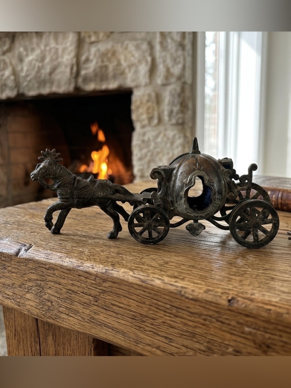 Vintage Miniature Cast Metal Pumpkin Carriage & Horse Figurine | Made in HK